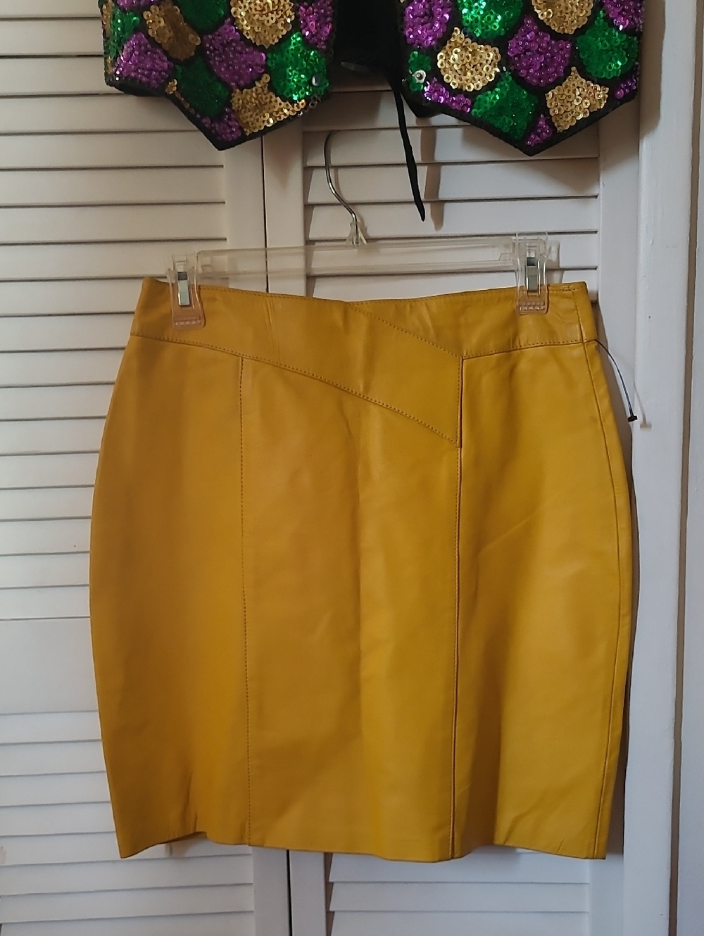 Yellow Real Vintage Genuine Leather Pencil Skirt